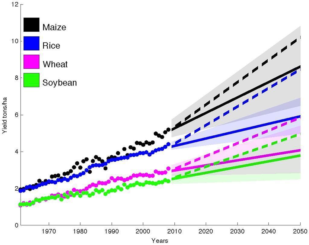 Yield data for four major crops (maize, rice, soybean and wheat)