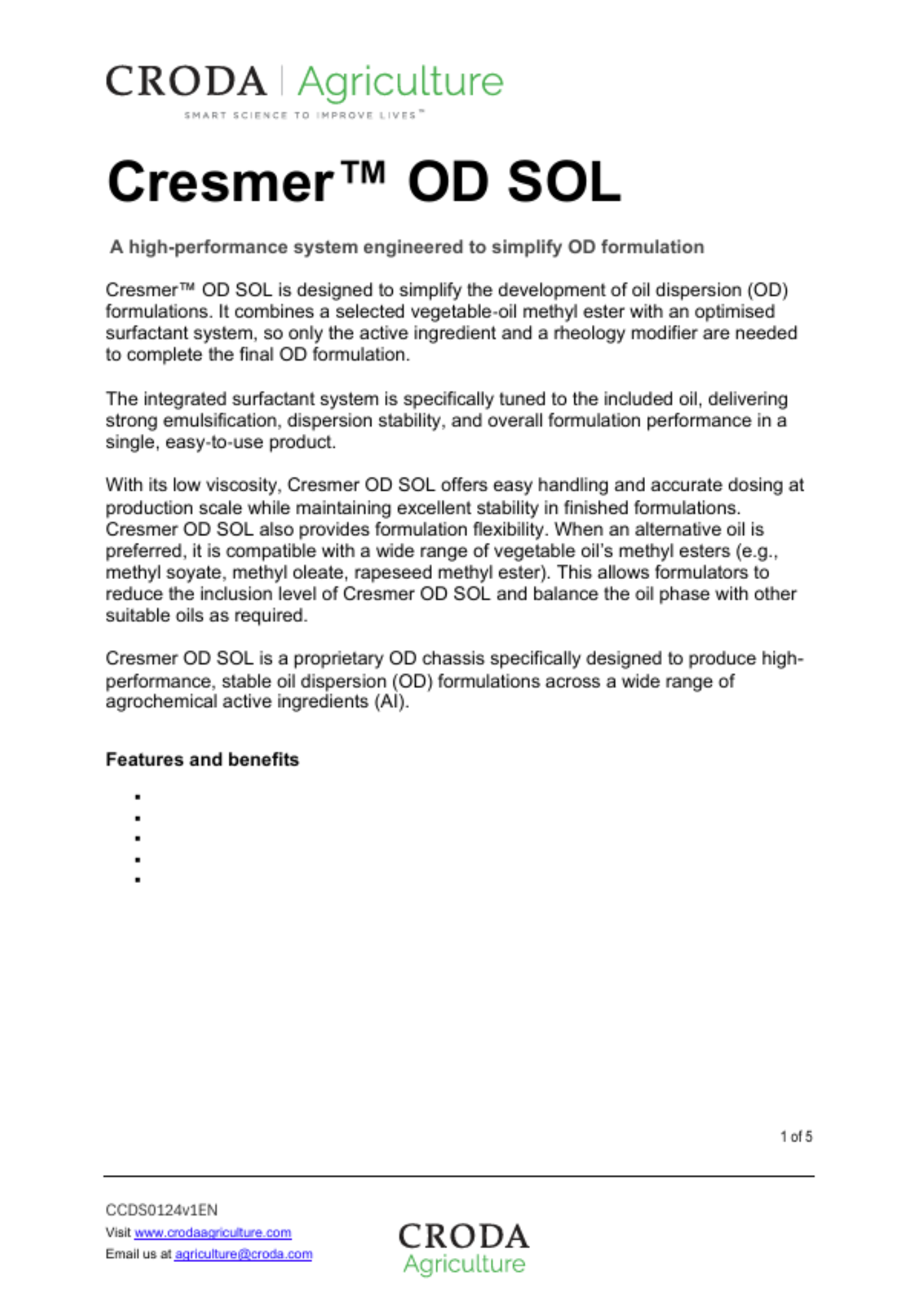 Cover image of Cresmer OD SOL data sheet