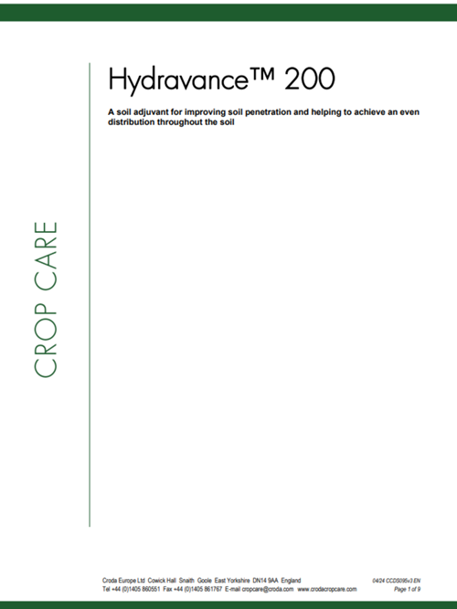 Cover page of Hydravance 200 datasheet